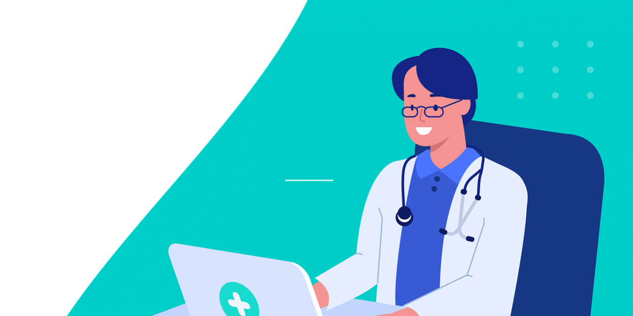 Cartoon of a doctor sitting at a desk