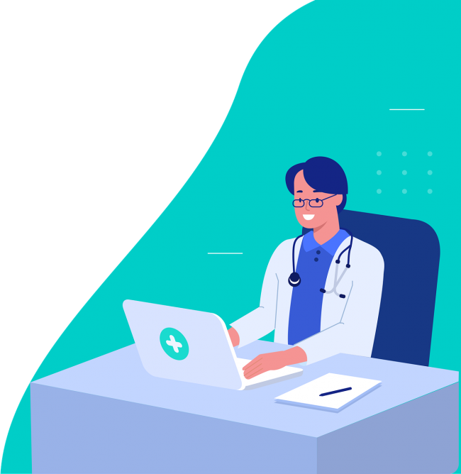 Cartoon of a doctor sitting at a desk