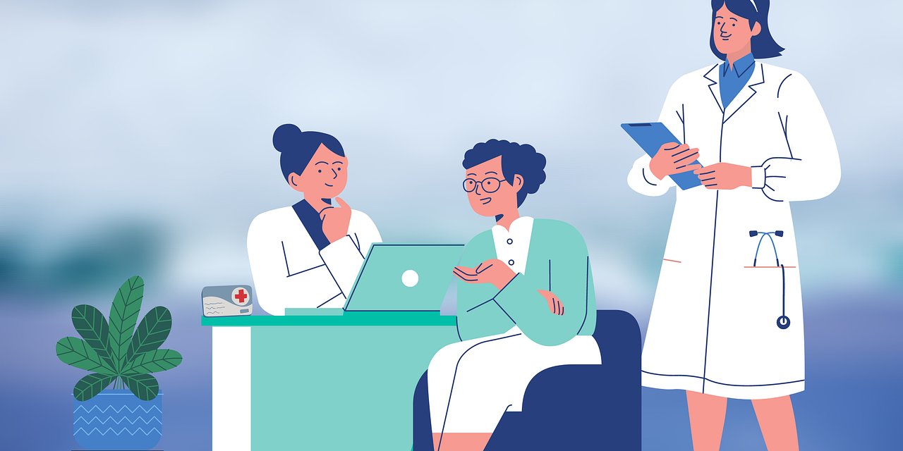 cartoon of two doctors with a patient