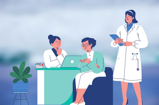 cartoon of two doctors with a patient